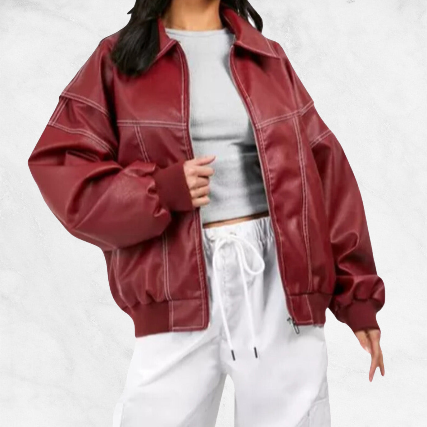 Francesca™ Oversized Red Leather Jacket