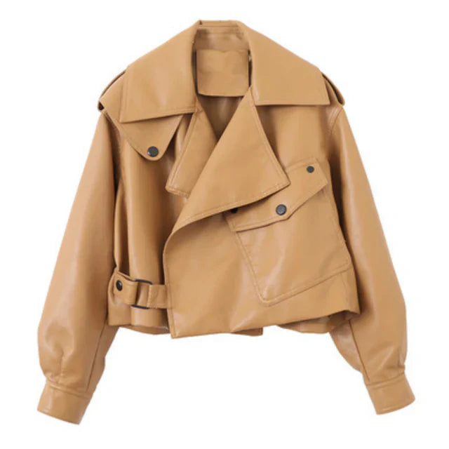 Stylish Oversized Buttoned Leather Jacket