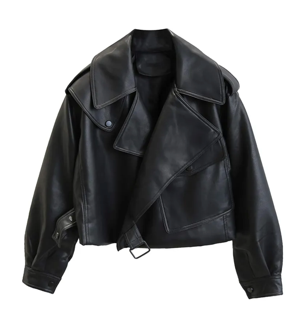 Stylish Oversized Buttoned Leather Jacket