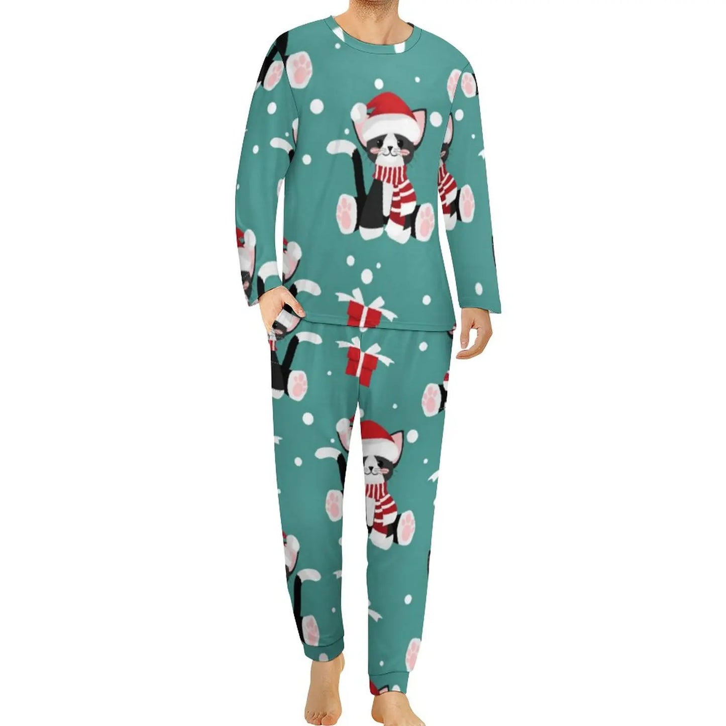 Nordisk julepysjamas Daglig todelt vintagetrykk Kawaii pyjamassett Herre Langermet Uformelt Grafisk Natttøy 3XL 4XL 5XL 