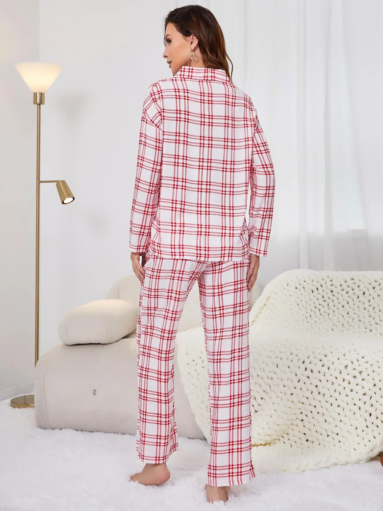 Rød rutete pyjamas for kvinner 2 stk 