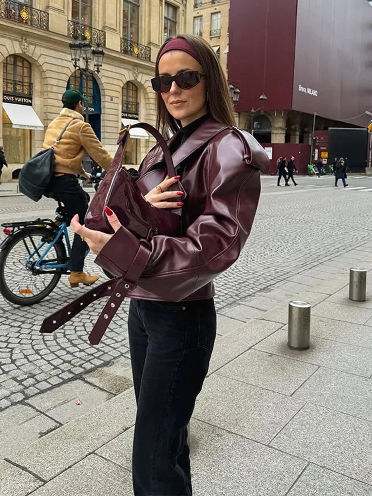 Elegant Red Leather Jacket