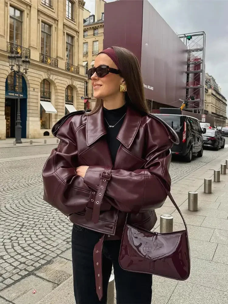 Elegant Red Leather Jacket