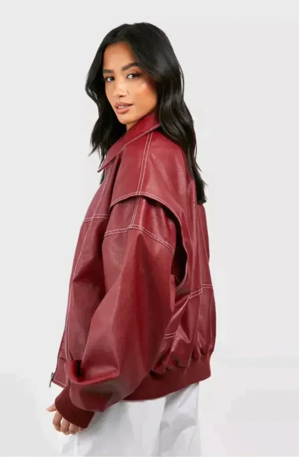 Francesca™ Oversized Red Leather Jacket