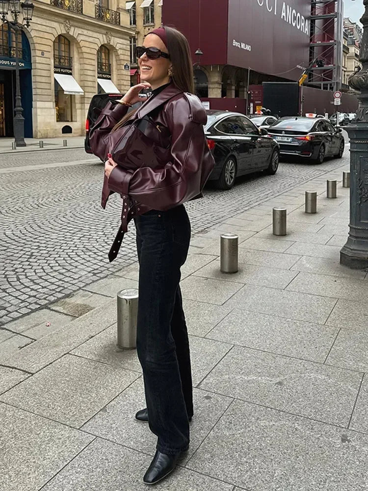 Elegant Red Leather Jacket